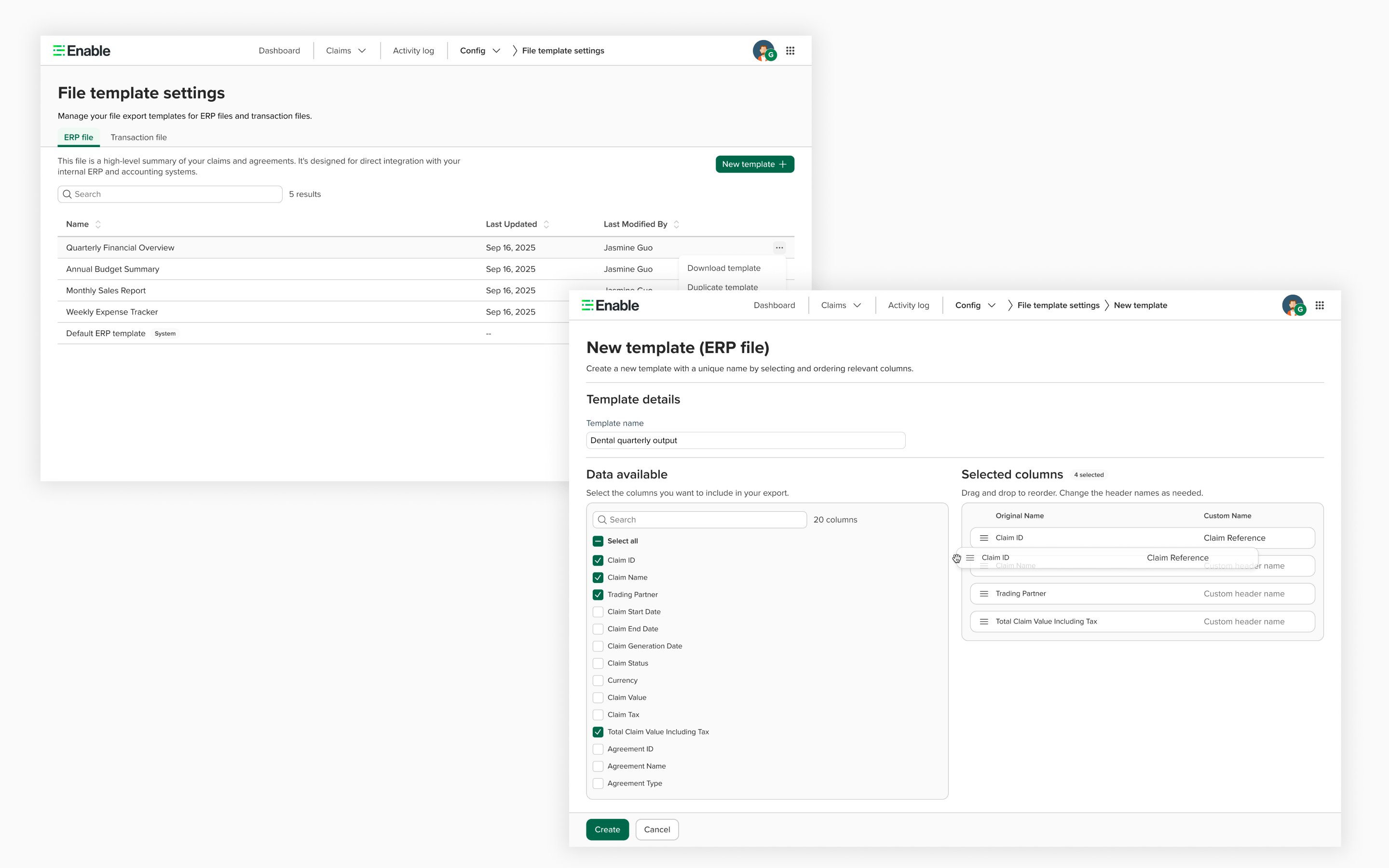 File template system — configurable data exports